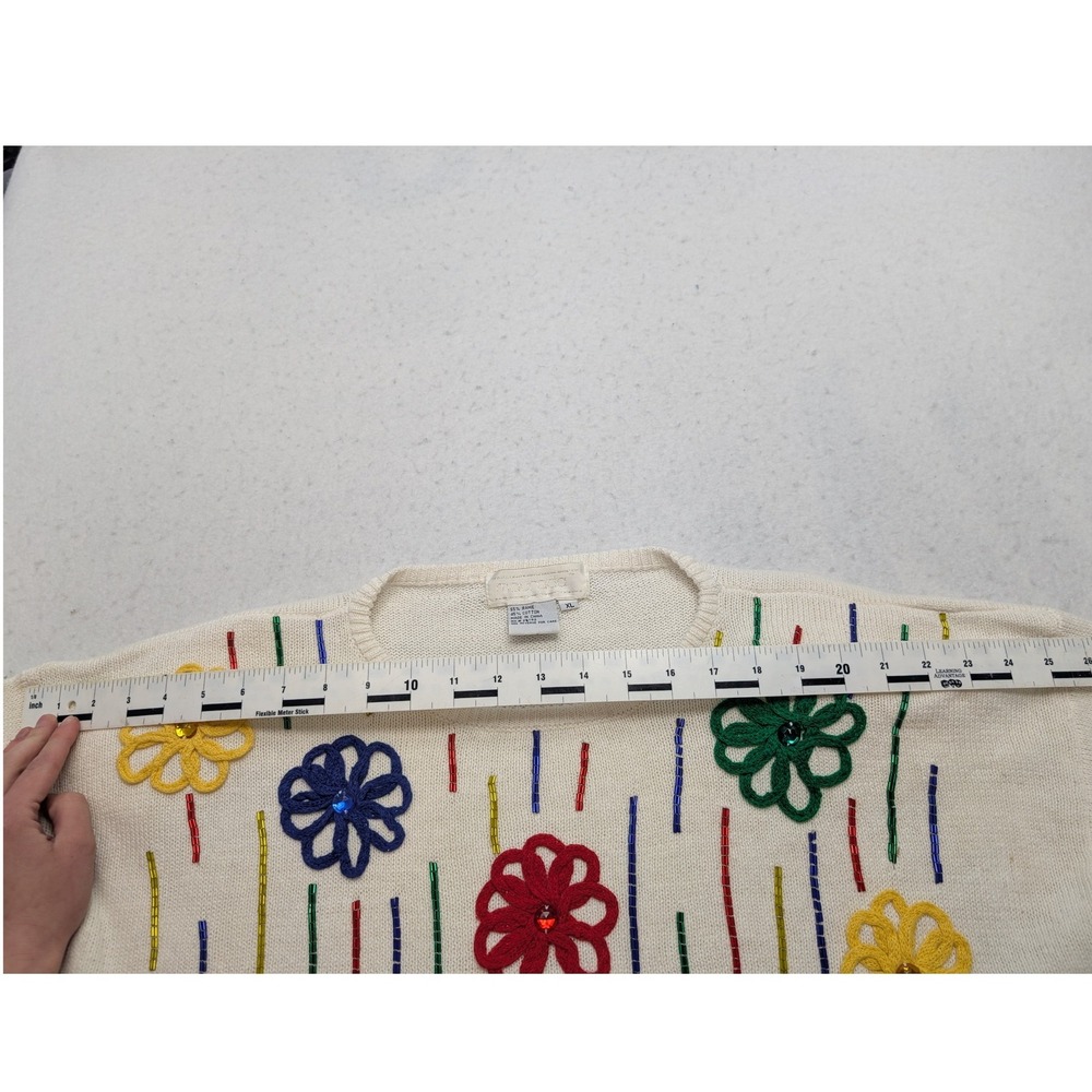 Maurada Vintage Floral Beaded Sweater Womens XL Cream Multi Art To Wear - Picture 11 of 12